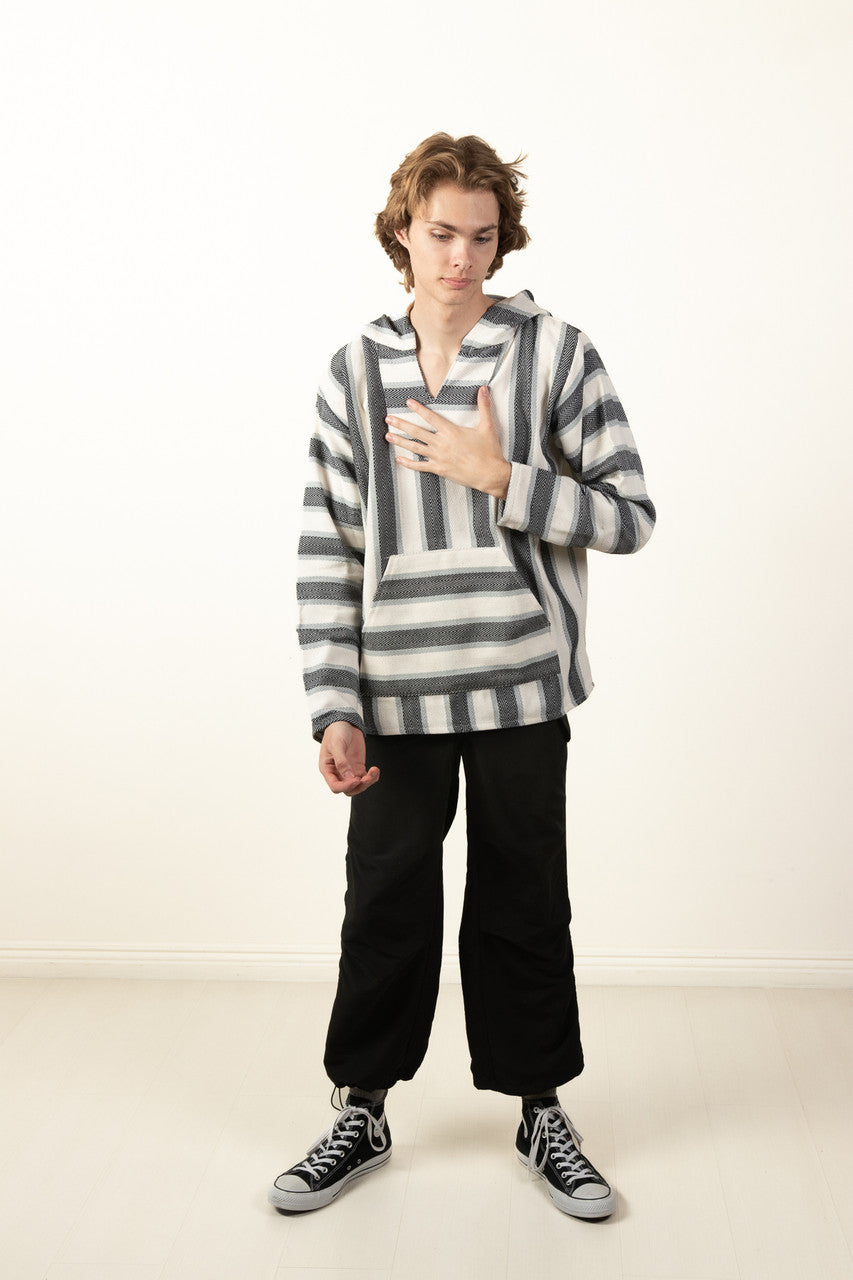 Lightweight Natural Black Stripe Baja Hoodie