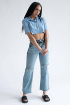 Blue Boxy Cropped Polo 1