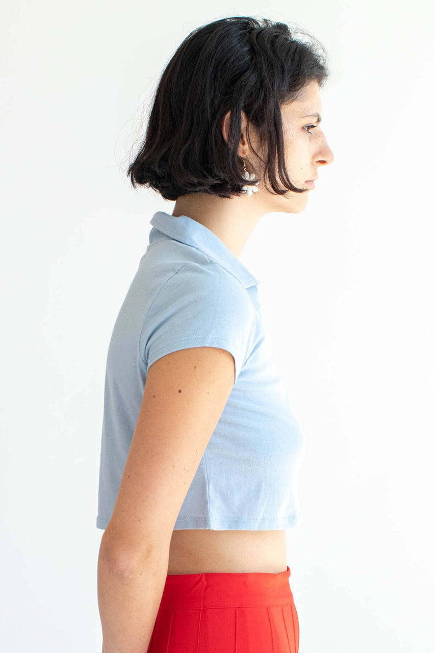 Blue Boxy Cropped Polo