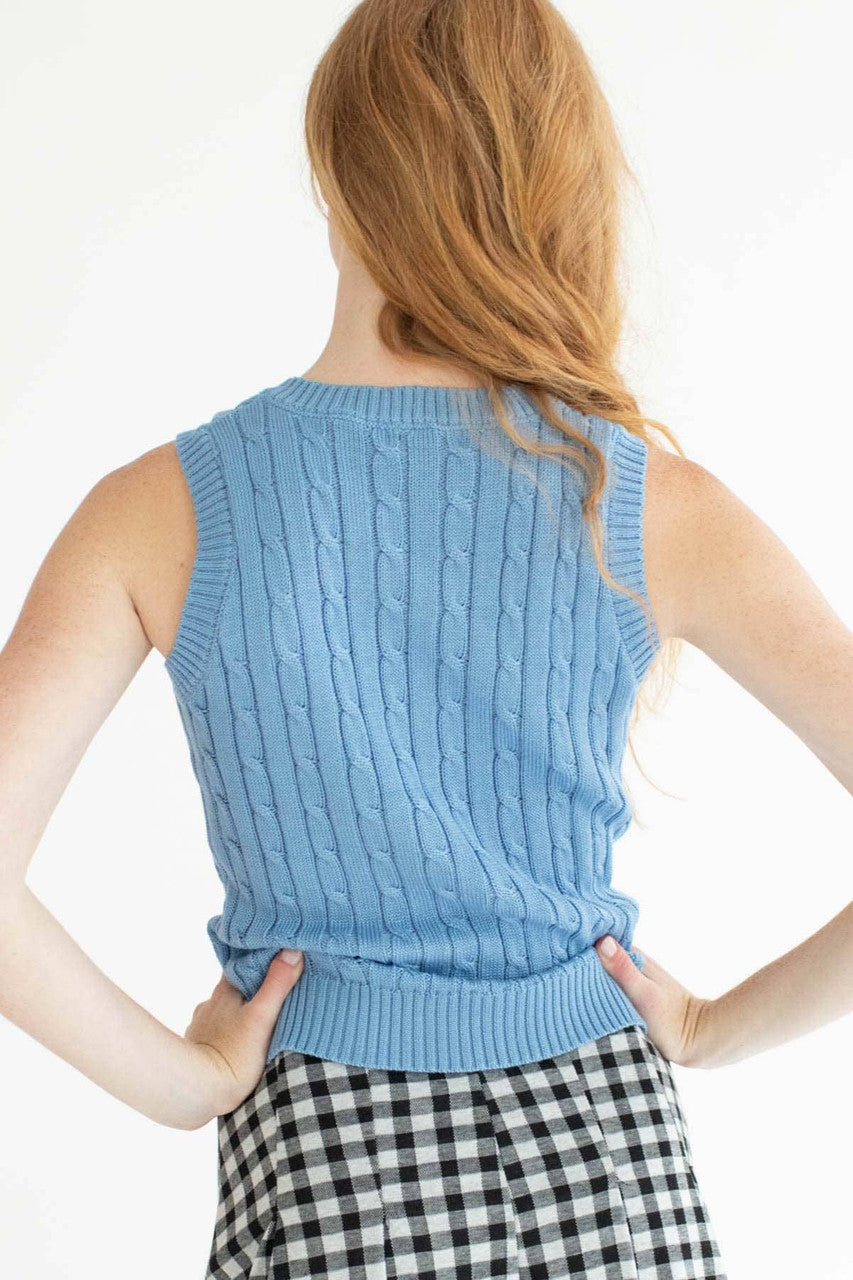 Blue Cable Knit Sweater Vest