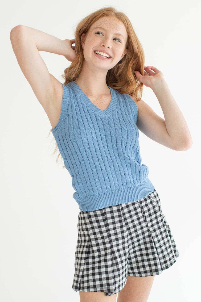 Blue Cable Knit Sweater Vest
