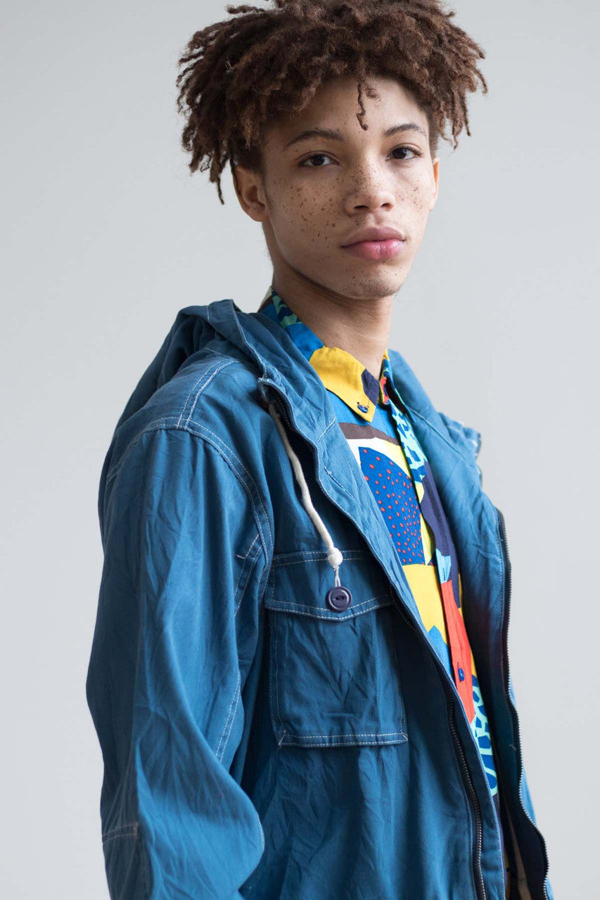 Blue Canvas Hooded Jacket