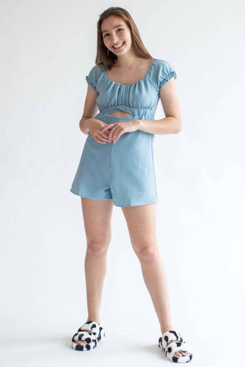 Blue Crepe Cut Out Romper