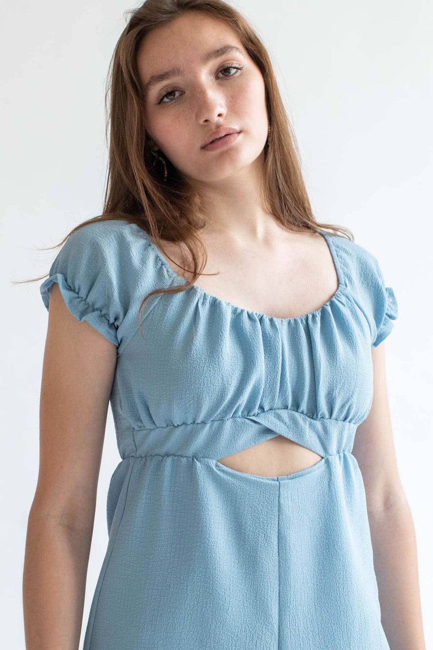 Blue Crepe Cut Out Romper