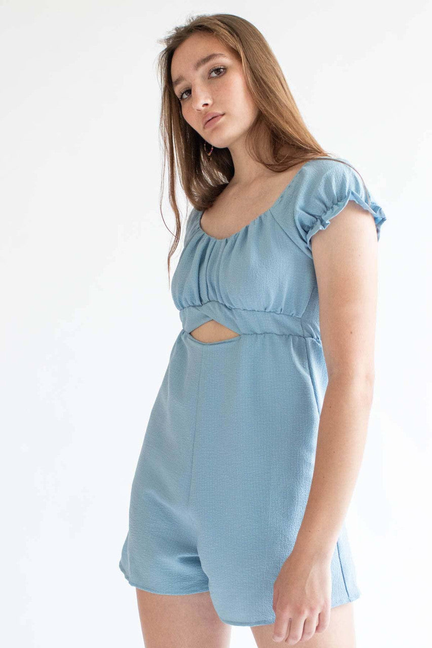 Blue Crepe Cut Out Romper