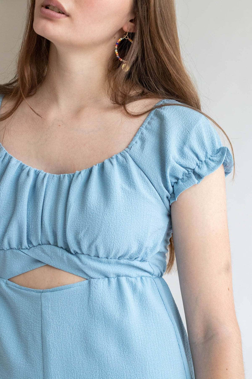 Blue Crepe Cut Out Romper
