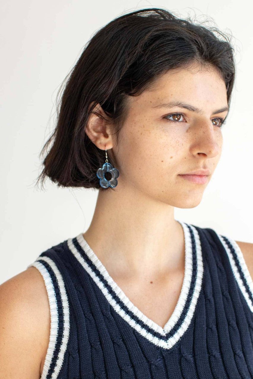 Clear Blue Flower Earrings