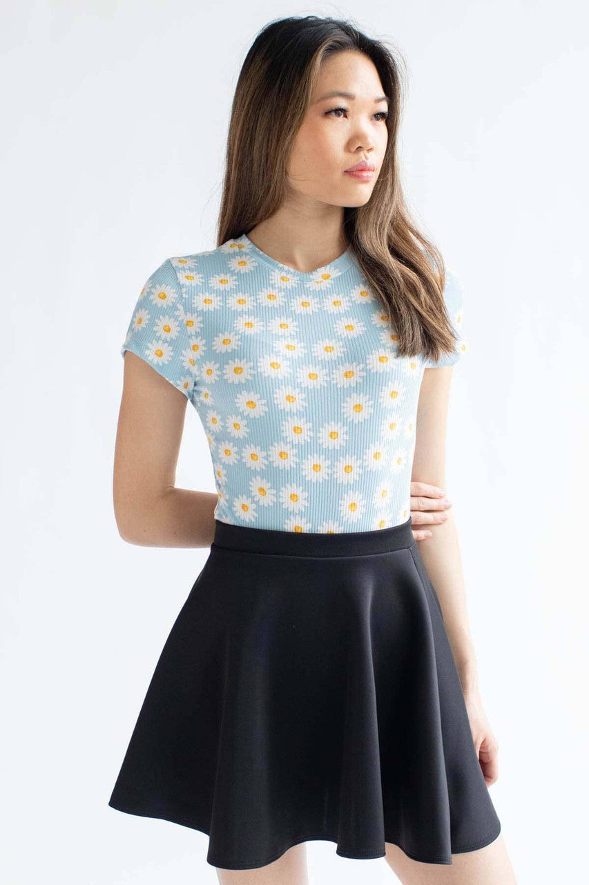 Blue Daisy Ribbed Short Sleeve Bodysuit