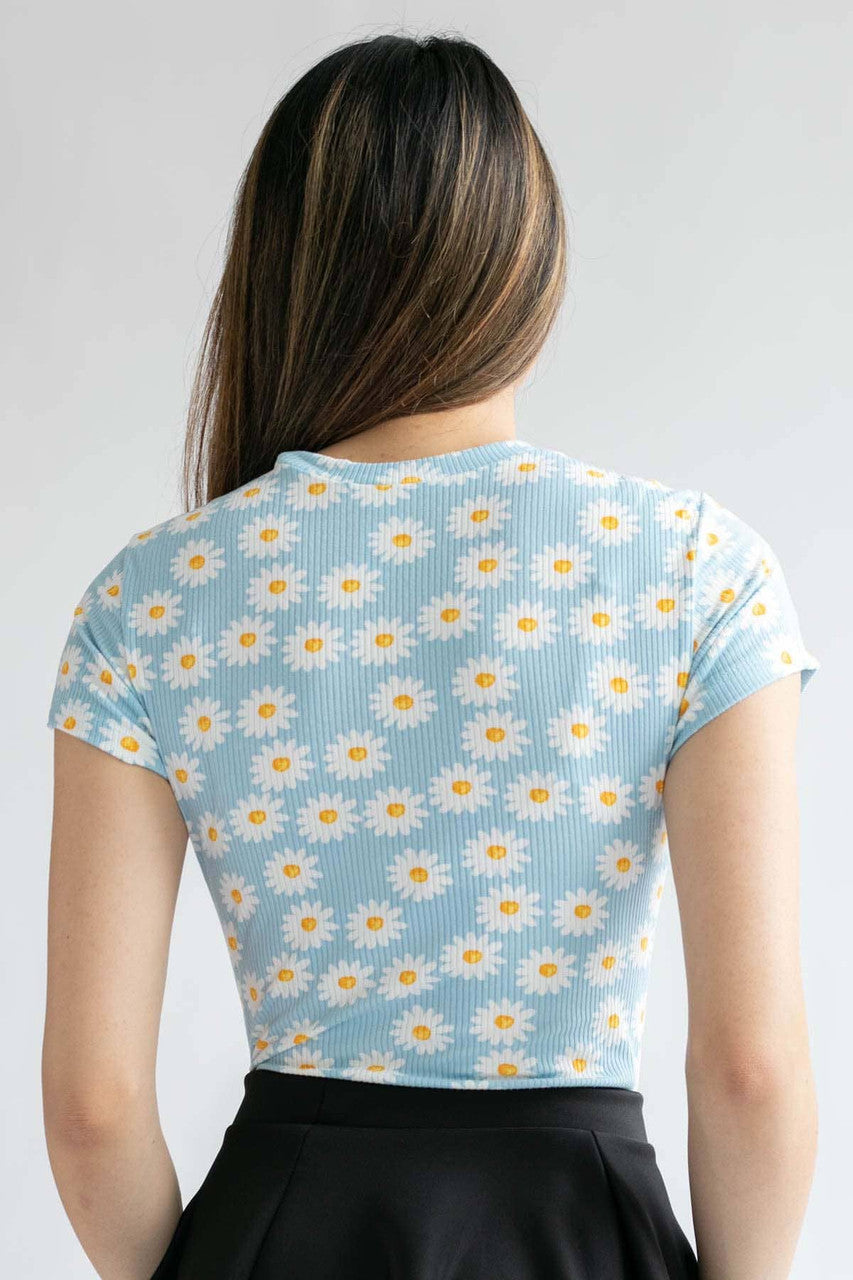 Blue Daisy Ribbed Short Sleeve Bodysuit
