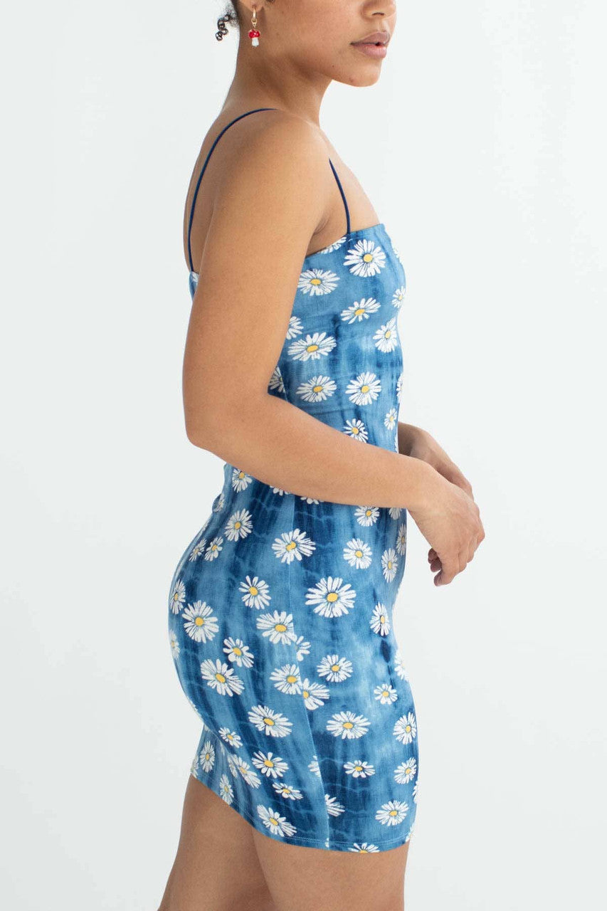 Blue Daisy Tie Dye Mini Dress