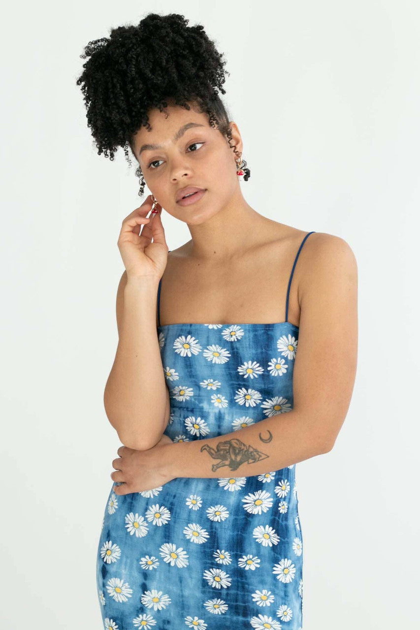 Blue Daisy Tie Dye Mini Dress
