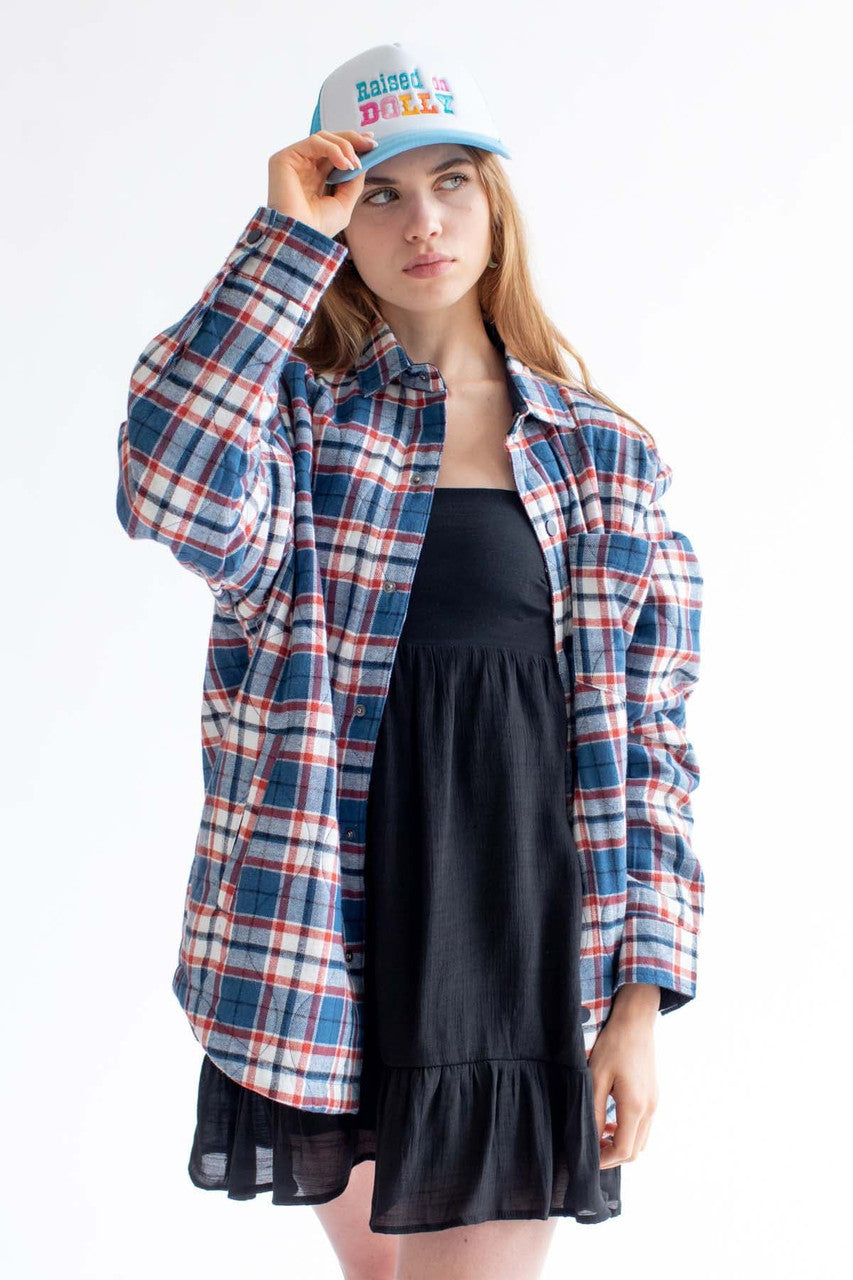 Blue Denim Quilted Plaid Shacket