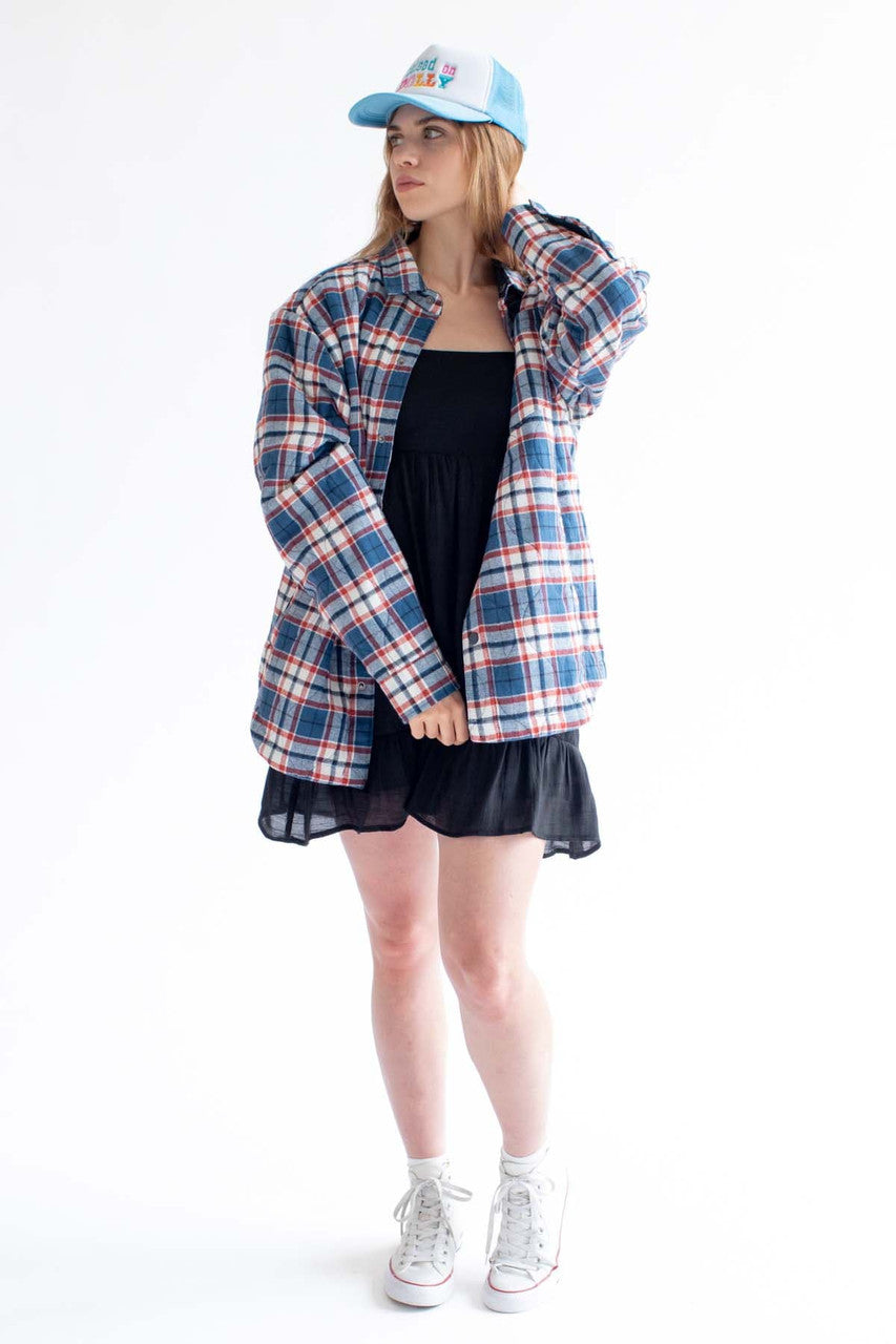 Blue Denim Quilted Plaid Shacket