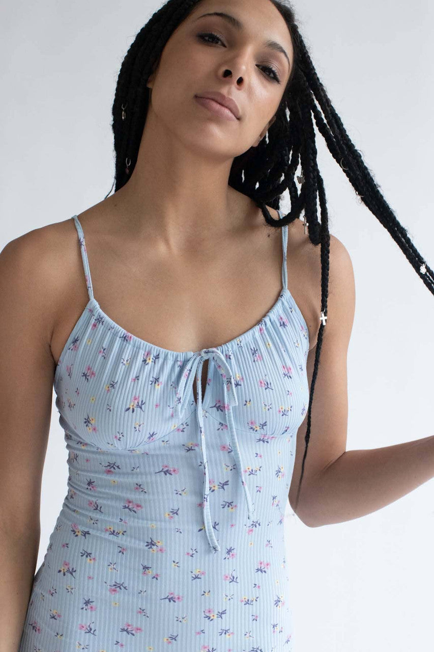Blue Ditsy Floral Milkmaid Mini Dress