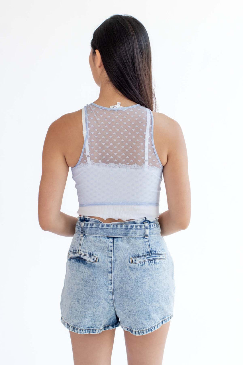 Blue Mesh Rhinestone Heart Vest
