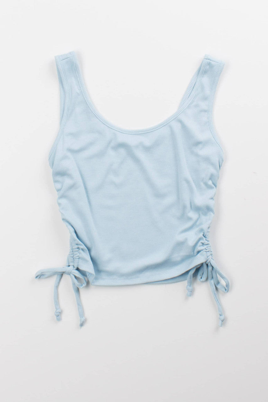 Blue Ruched Side Ribbed Tank
