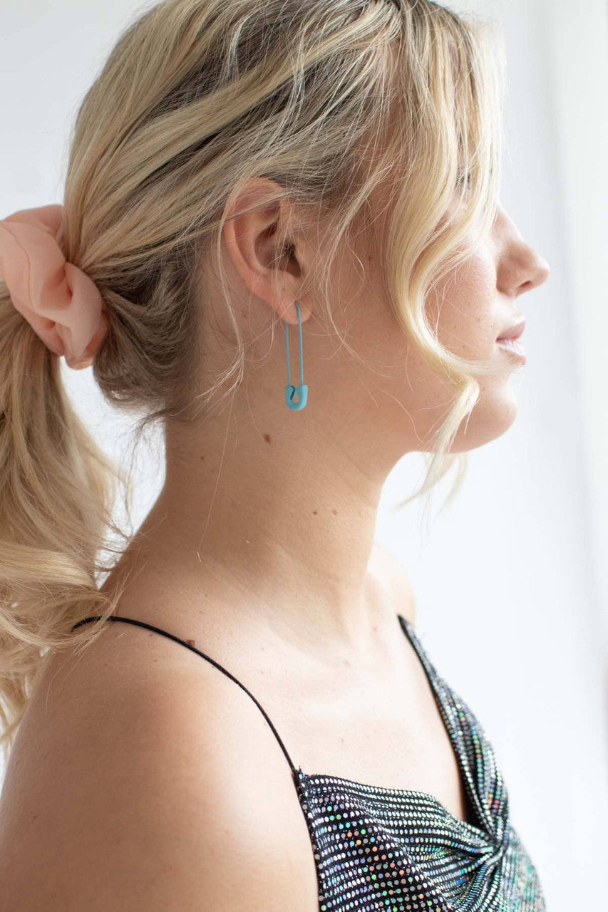 Big Blue Safety Pin Earrings