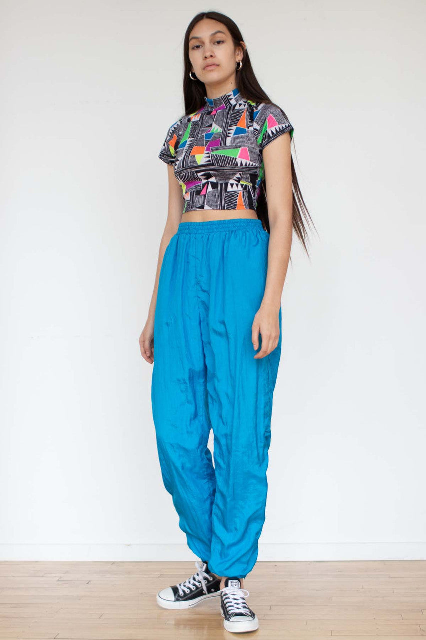 Aqua Nylon Track Pants