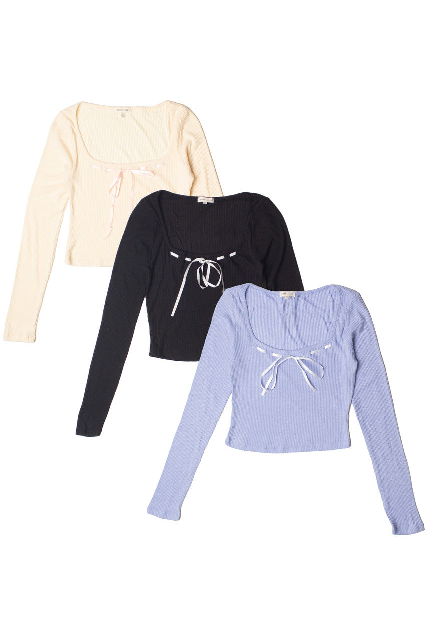 Long Sleeve Ribbon Bow Top
