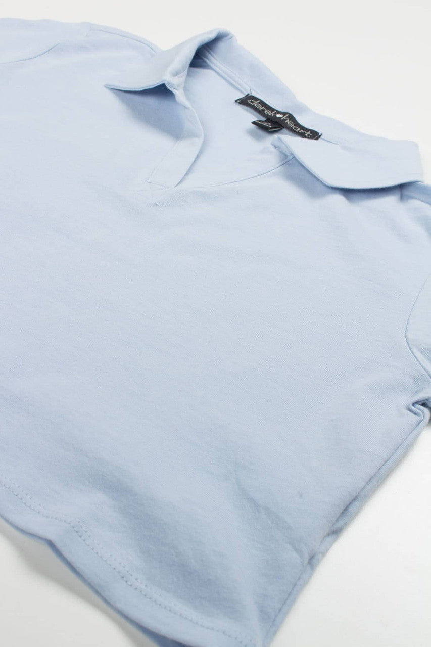 Blue Boxy Cropped Polo