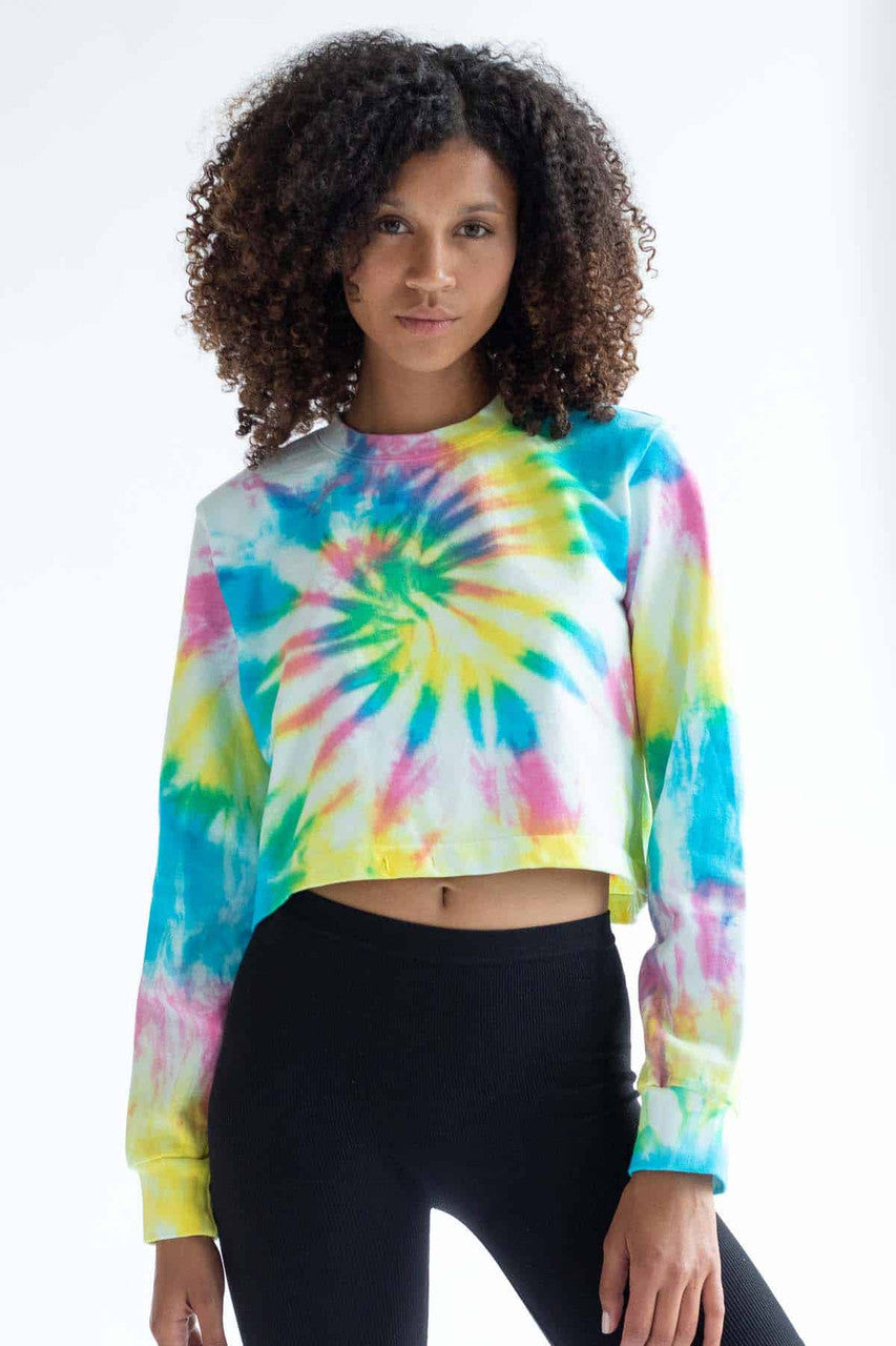 Bright Swirl Rainbow Tie Dye Crop Sweatshirt