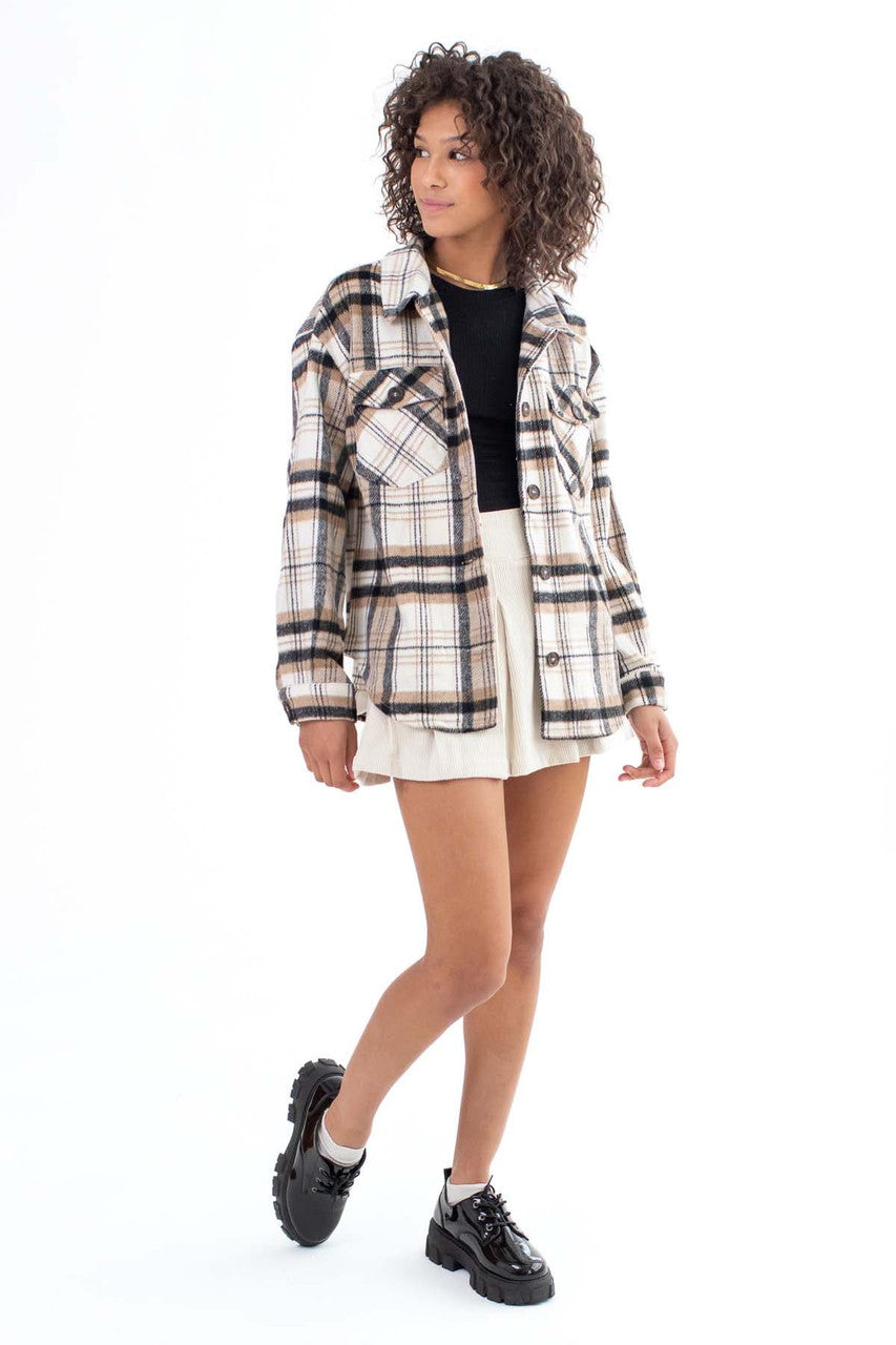 Brown & Black Brushed Plaid Jacket
