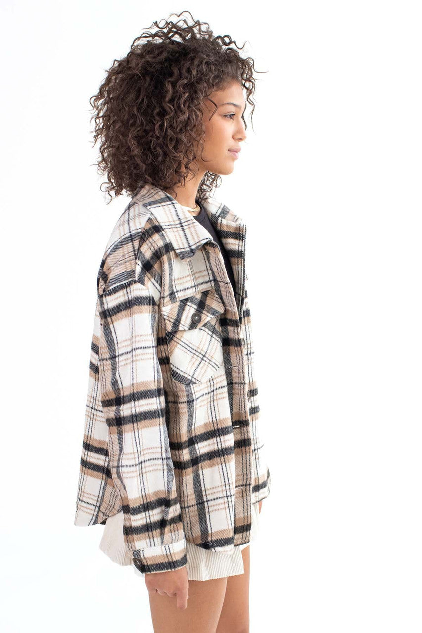Brown & Black Brushed Plaid Jacket