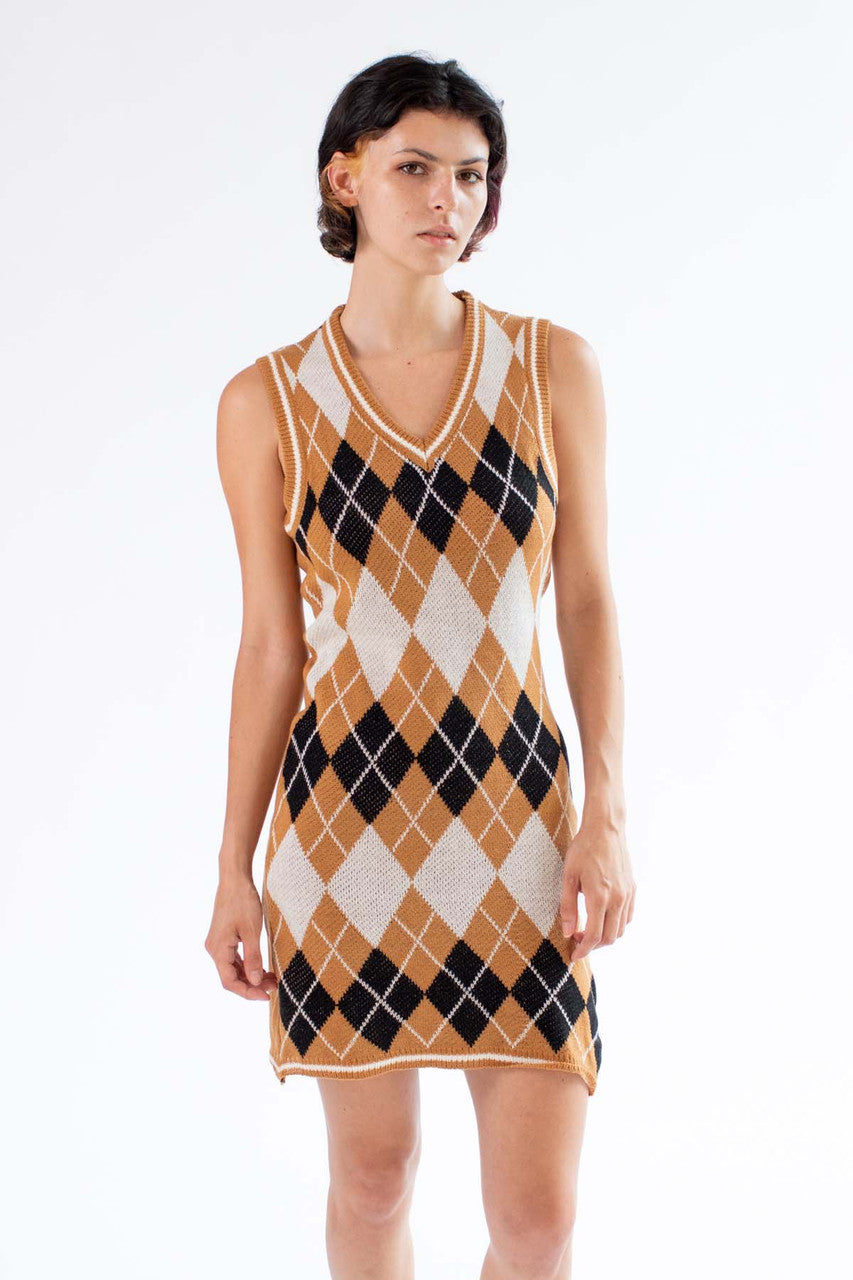 Brown Argyle Vest Mini Dress