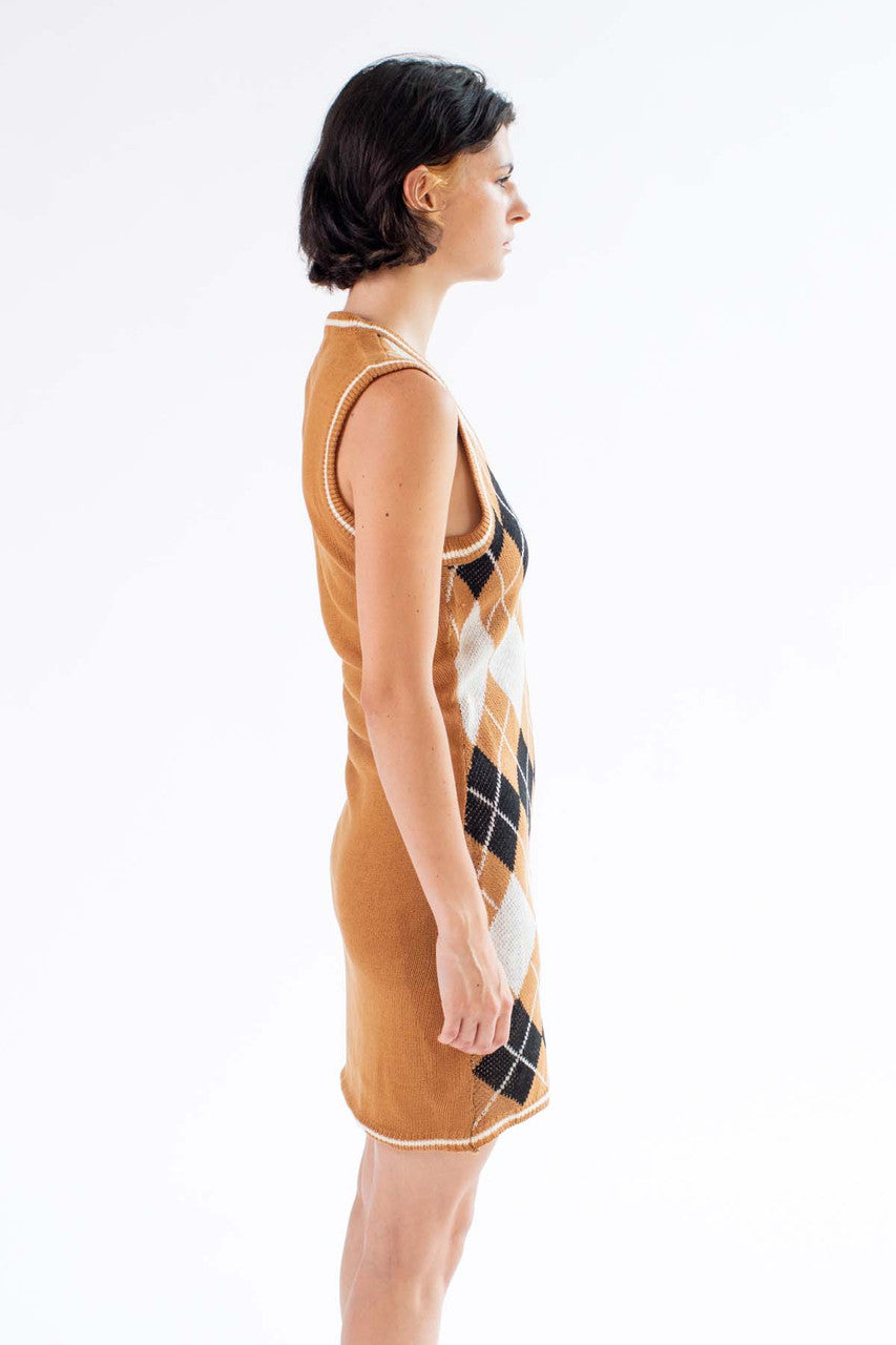 Brown Argyle Vest Mini Dress