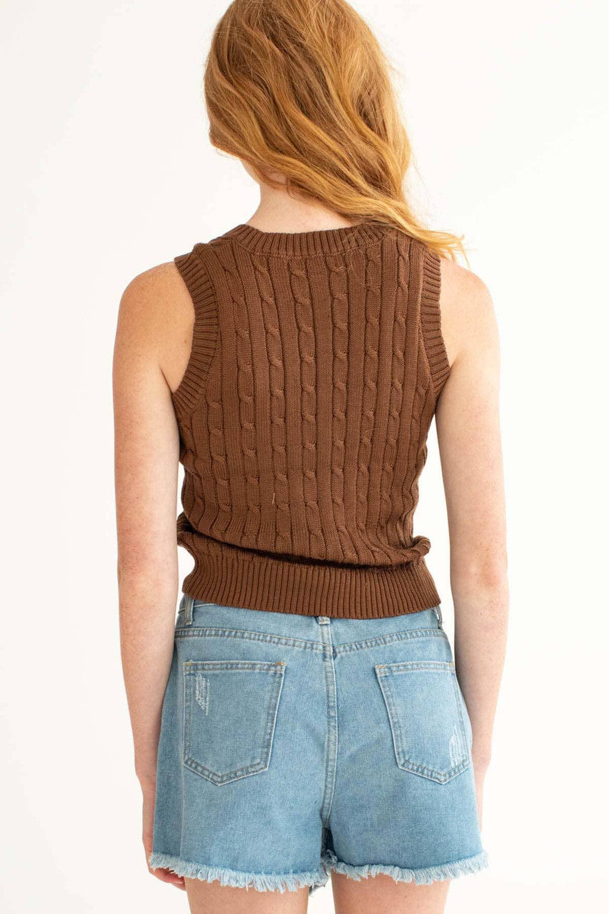 Brown Cable Knit Sweater Vest