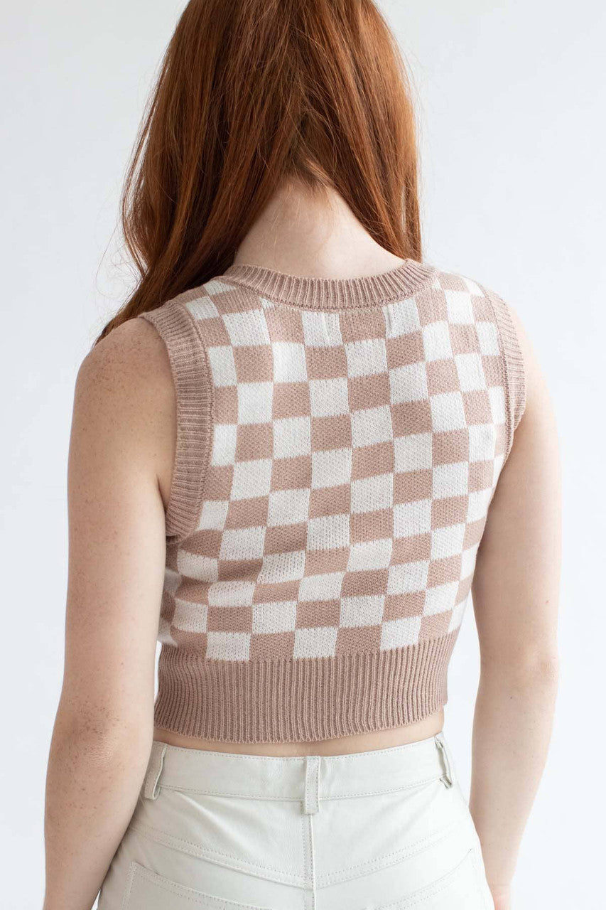 Taupe Checkered Sweater Vest