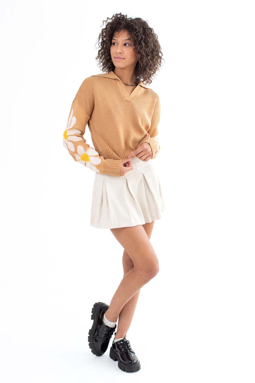 Brown Daisy Sleeve Johnny Sweater