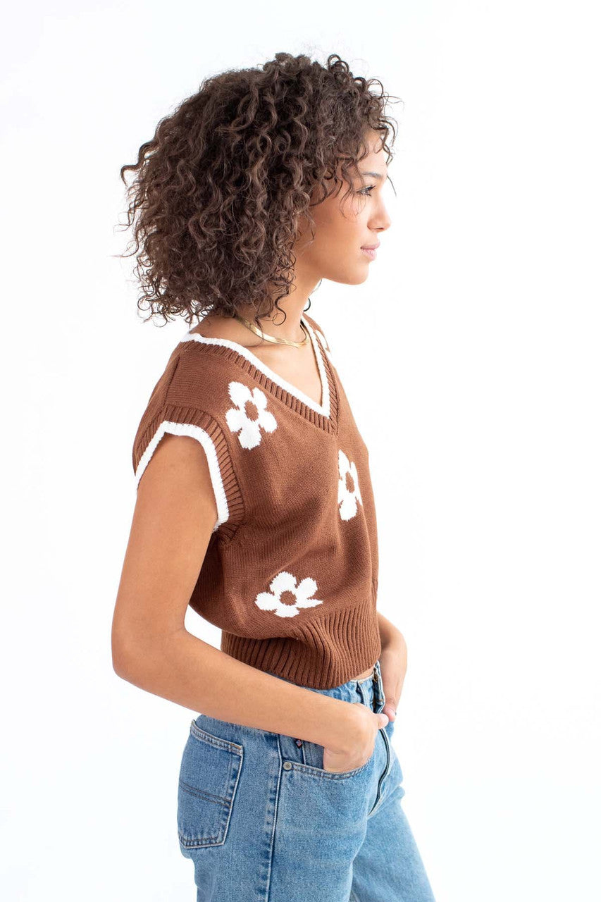 Brown Daisy Sweater Vest