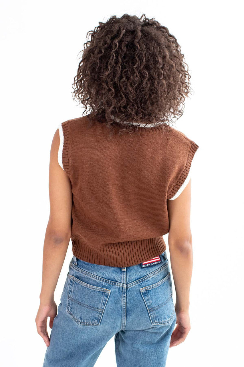 Brown Daisy Sweater Vest