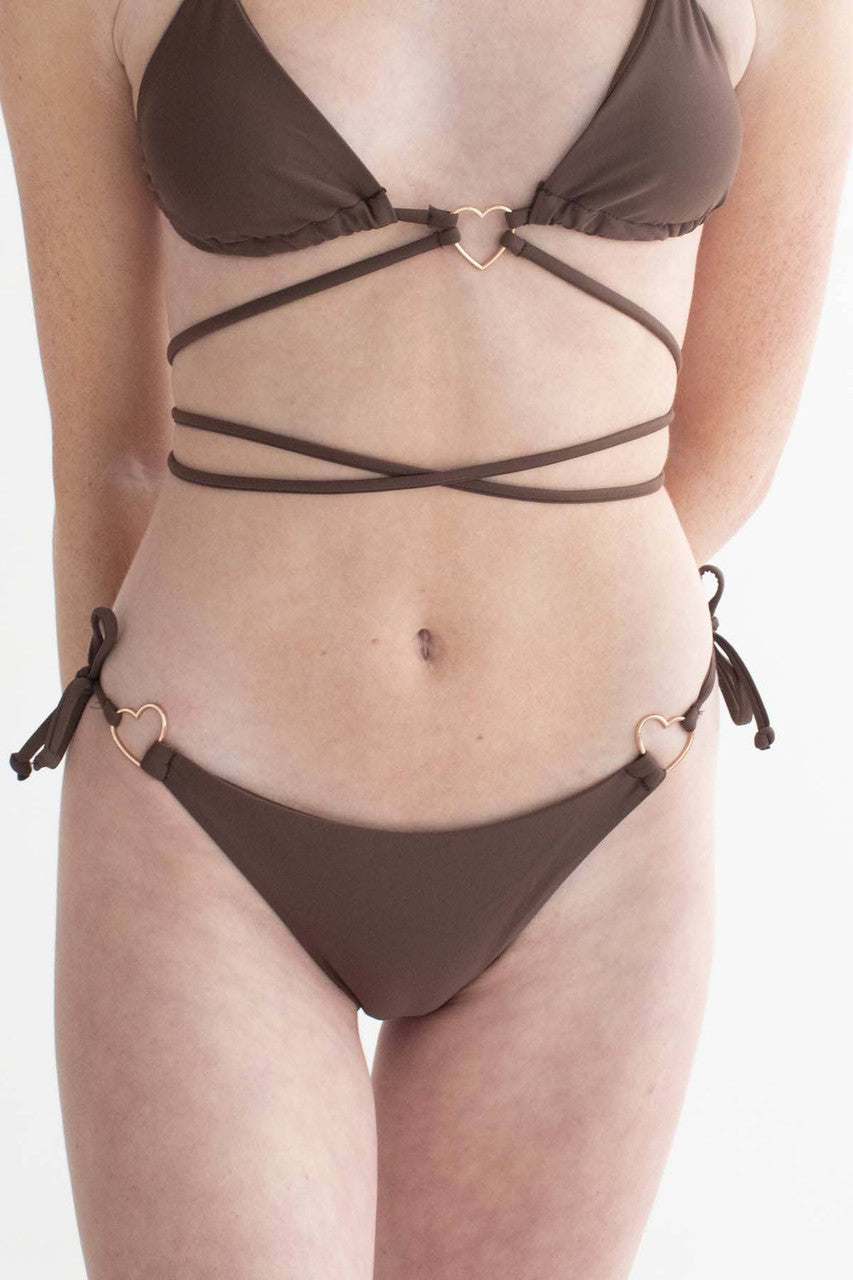 Brown Heart Front Strappy Bikini Bottom