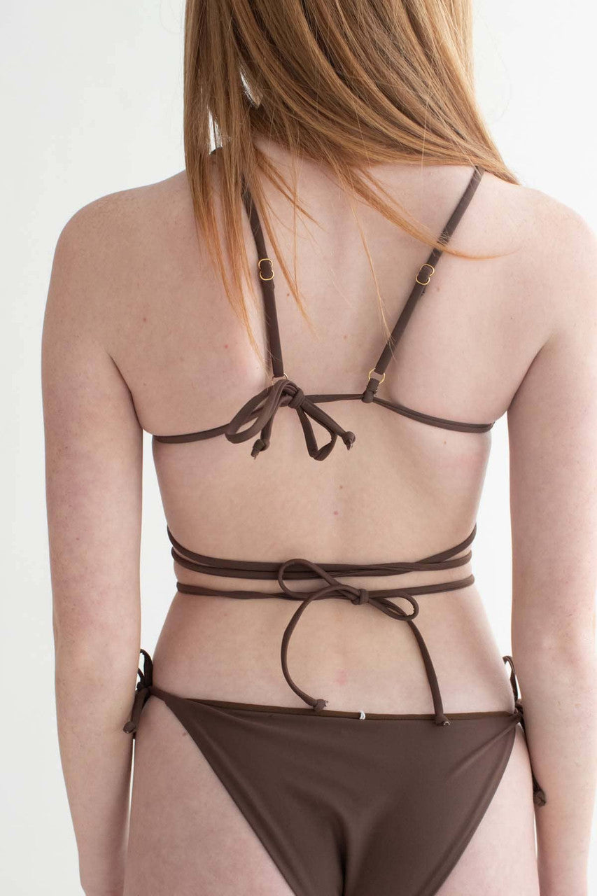 Brown Heart Front Strappy Bikini Top