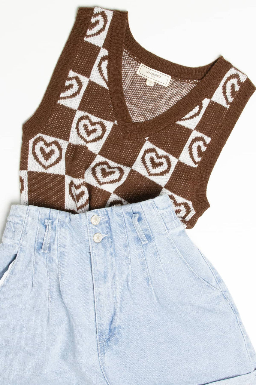 Chocolate Checkered Hearts Sweater Vest