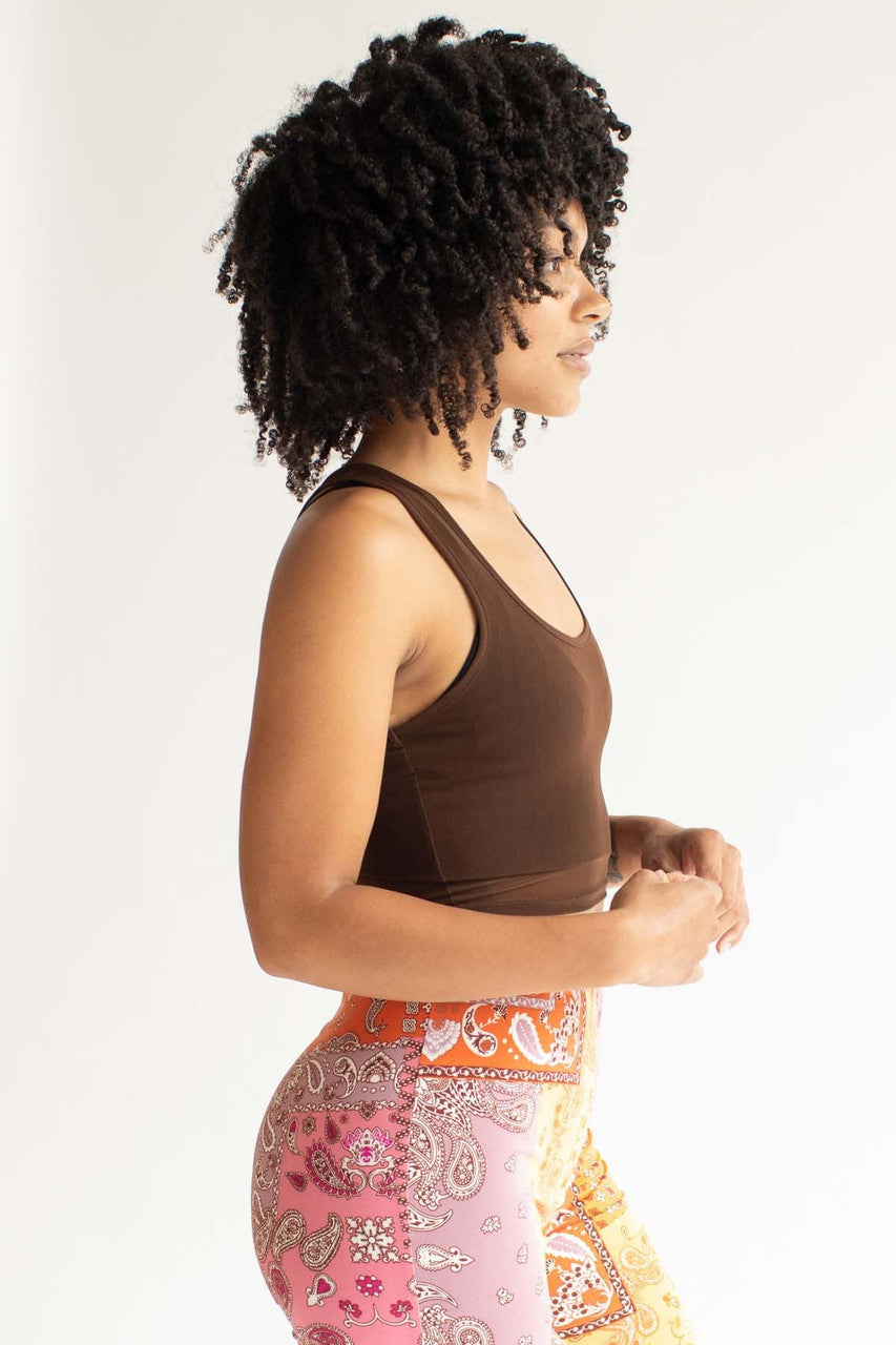 Brown Mesh Cropped Tank