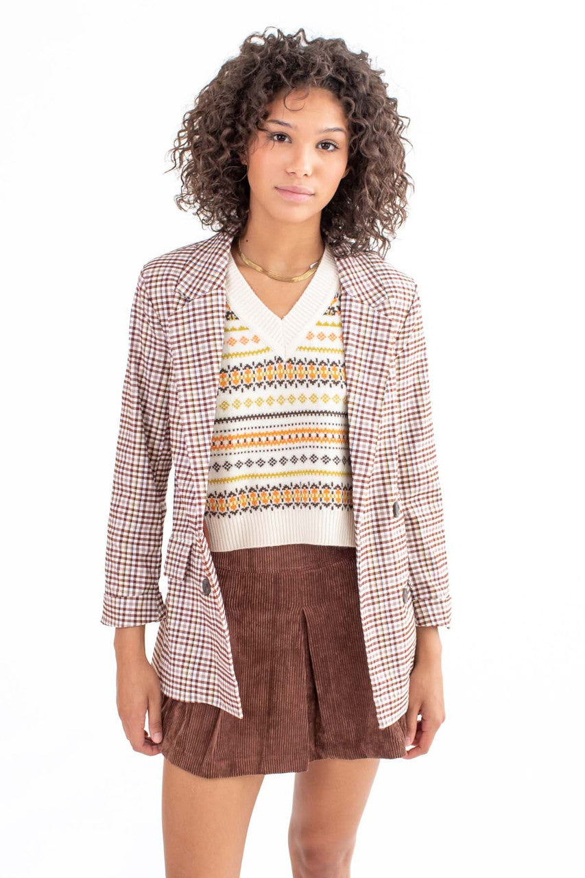Brown Mini Plaid Blazer