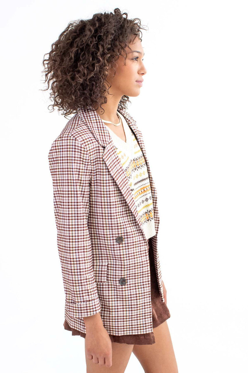 Brown Mini Plaid Blazer