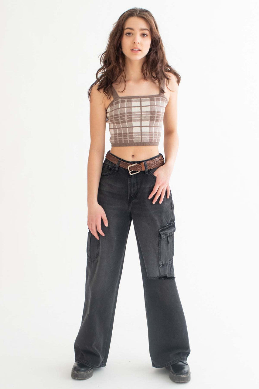 Cocoa Plaid Sweater Tank