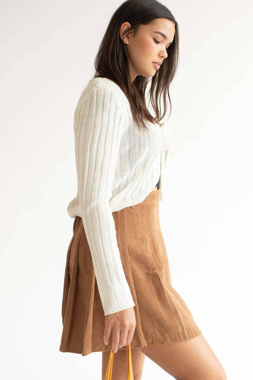 Brown Pleated Corduroy Skirt