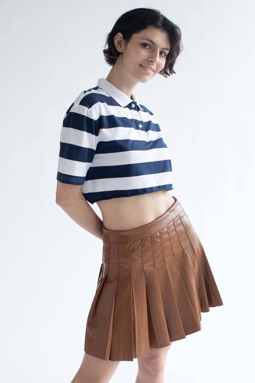 Brown Pleather Pleated Skirt