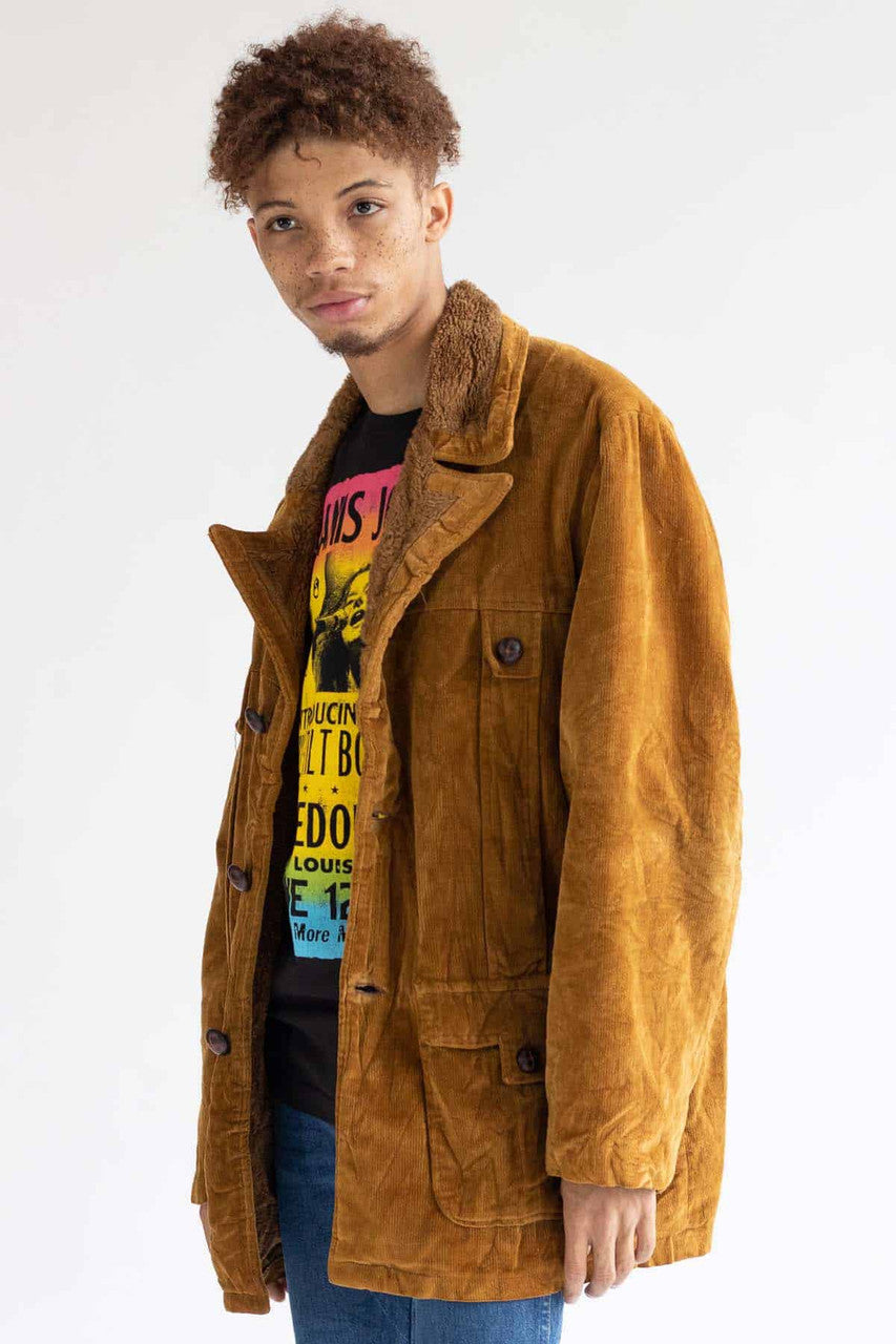 Brown Sherpa Lined Velvet Coat