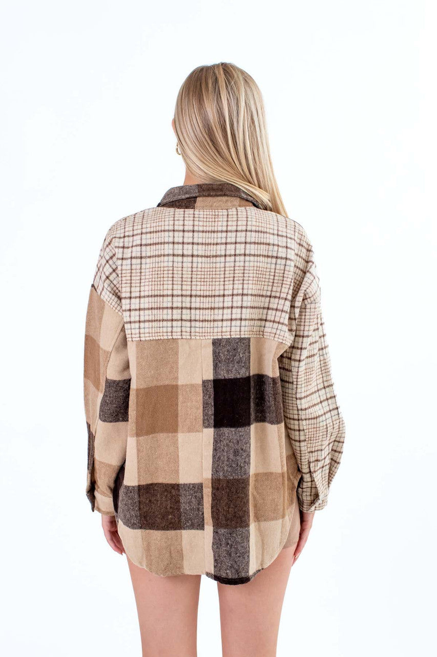 Brown Spliced Plaid Shacket