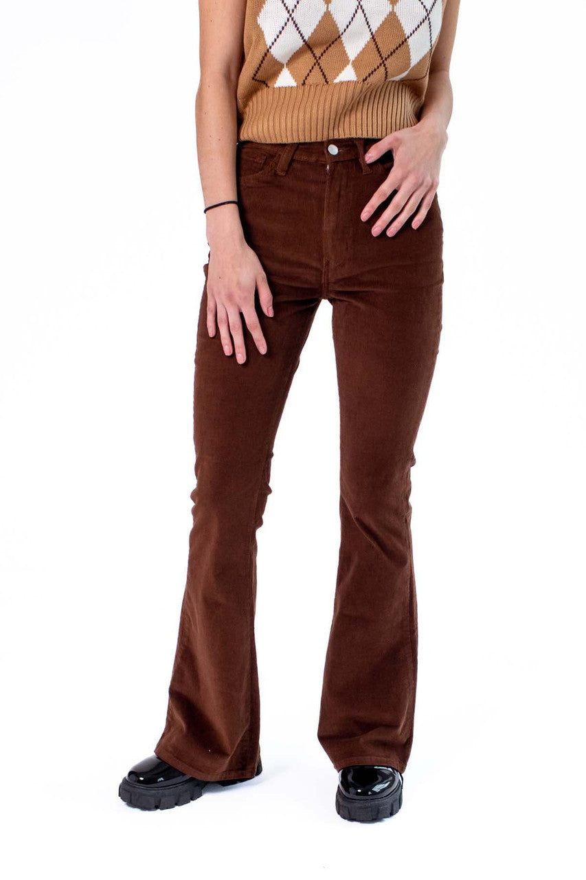 Brown Stretch Corduroy Flare Pants