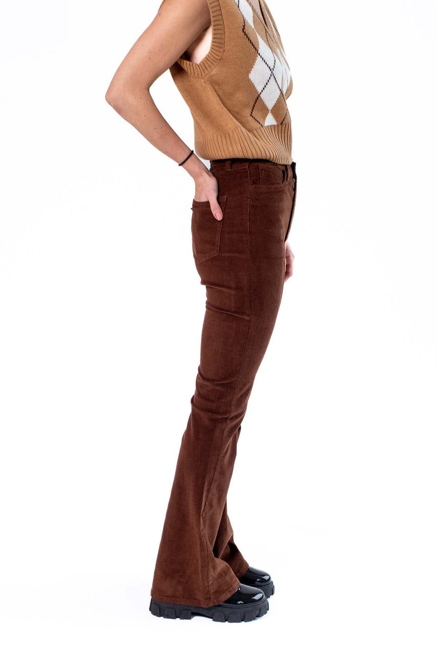 Brown Stretch Corduroy Flare Pants