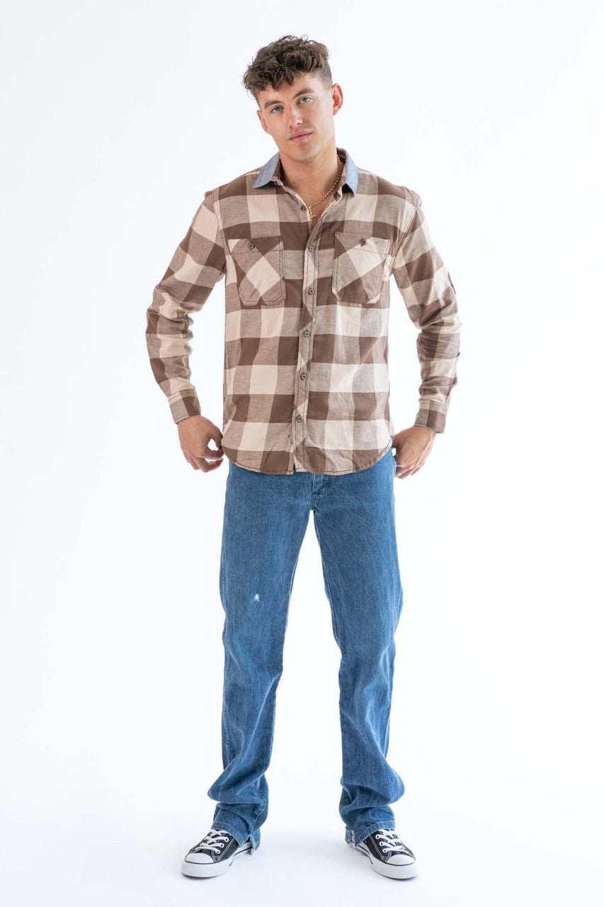 Brown/Tan Denim Patch Flannel