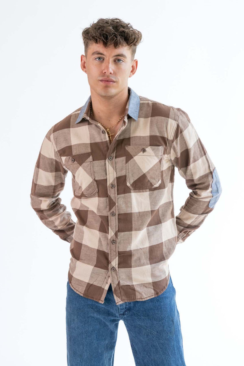 Brown/Tan Denim Patch Flannel