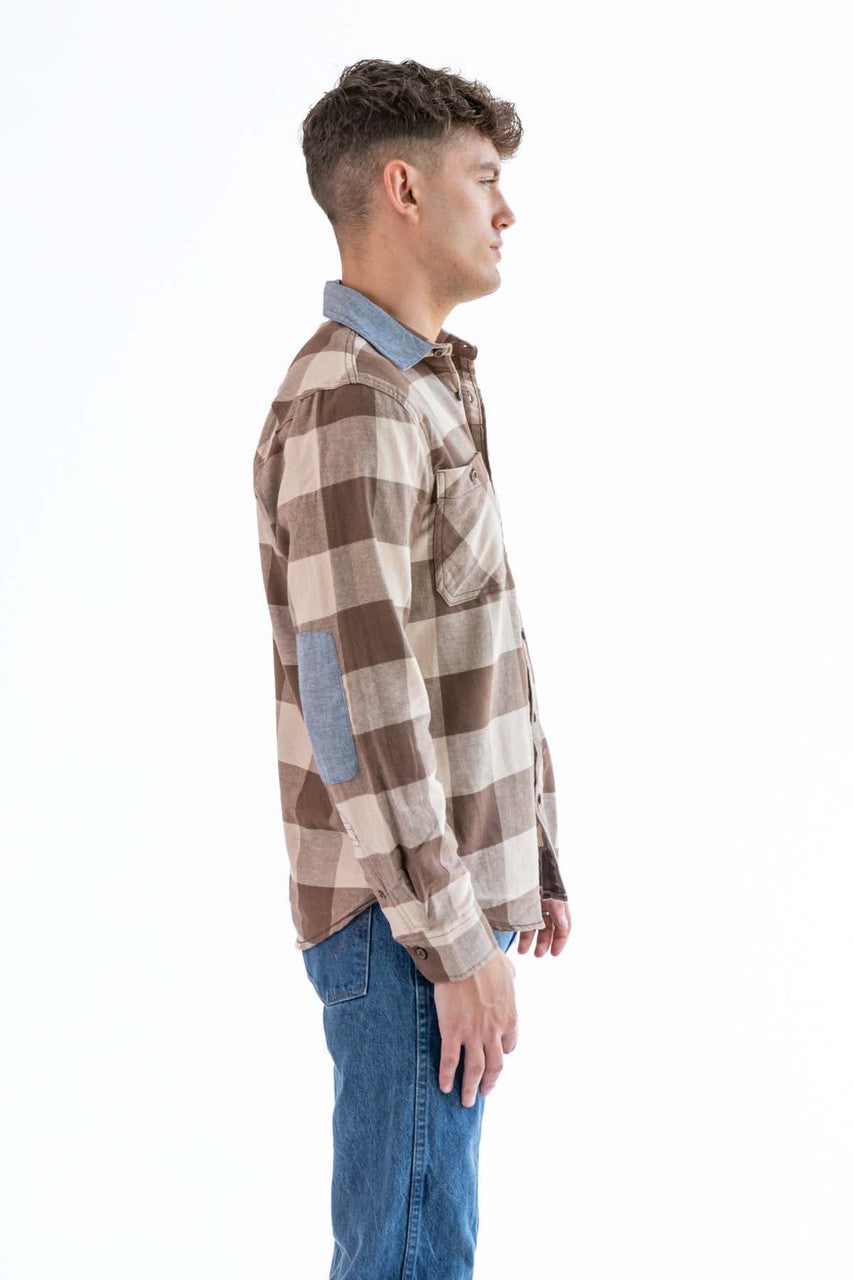 Brown/Tan Denim Patch Flannel